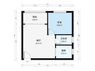 豪华花园小区1室2厅户型图2