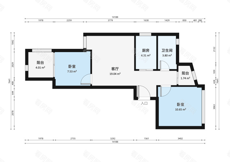 华盈尚轩小区2室2厅户型图4