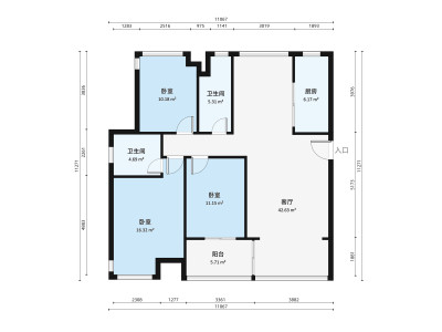 幸福里三期小区3室2厅户型图1
