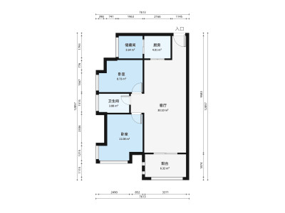 天麓花园小区2室1厅户型图4