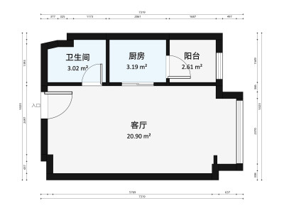 蓝钻双子座楼小区1室1厅户型图1