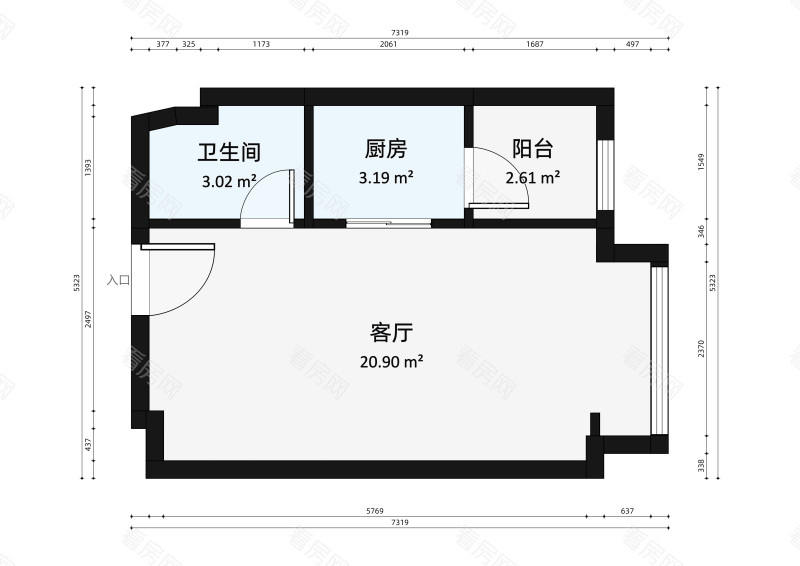 蓝钻双子座楼小区1室1厅户型图