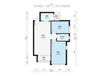 瑞日天下花园小区2室2厅户型图1
