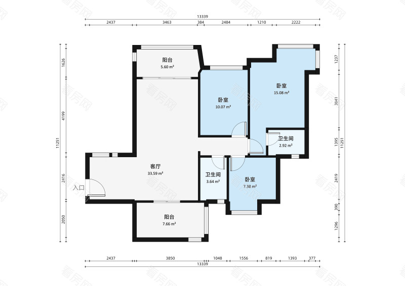 华盈爱琴湾小区3室2厅户型图6