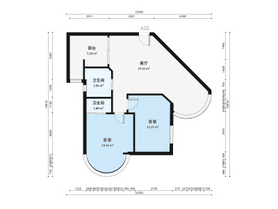 高科利花园小区2室2厅户型图1