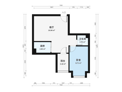 万象新园小区1室1厅户型图1