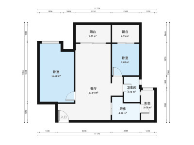 地铁金融城小区2室1厅户型图3
