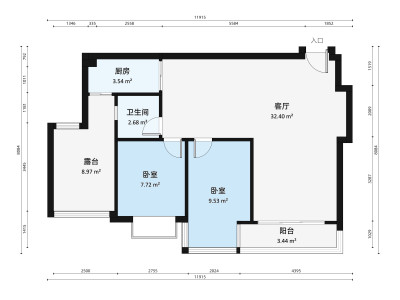 西海明珠花园小区2室1厅户型图4