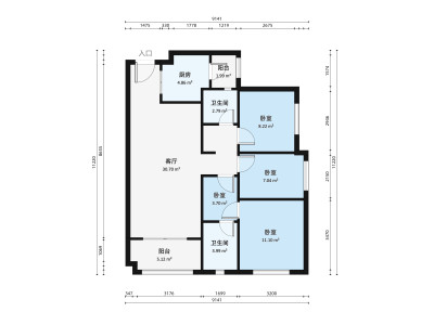 雅居乐融创三江府小区3室1厅户型图2