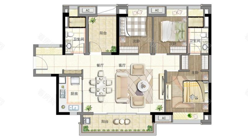 绿城桂语映月 4室2厅 119.12㎡ 精装_绿城桂语映月二手房户型图片2