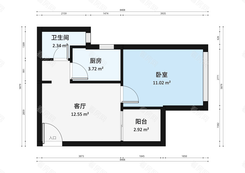 未来荟小区1室1厅户型图2