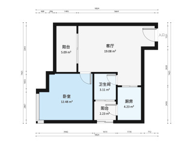 时代御京城小区1室2厅户型图2