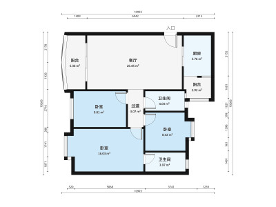 鸿日居小区3室2厅户型图2
