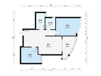 公园道小区2室2厅户型图1