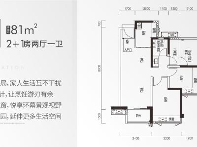 保利碧桂园学府里二区2室2厅1卫户型图1