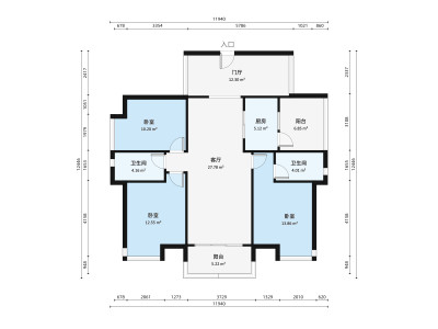 右岸春天小区3室2厅户型图3