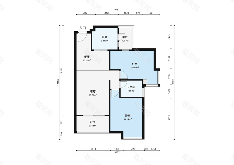 城市花园莲兴阁小区2室2厅户型图