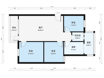 三兴路小区小区3室1厅户型图1