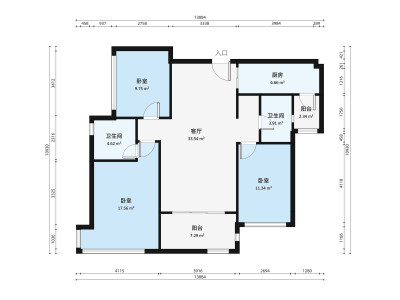 华发又一城二三四六八期小区3室1厅户型图4