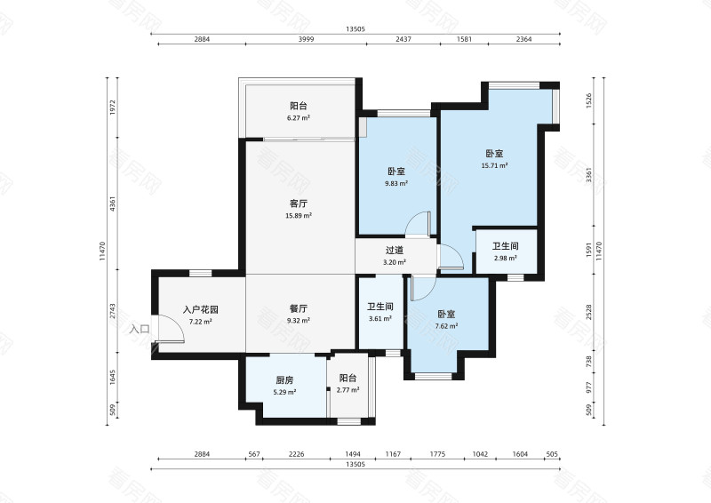 华盈爱琴湾小区3室2厅户型图5