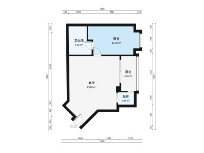 丹枫白露城东1号小区1室1厅户型图2