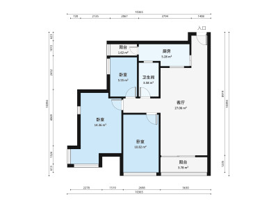 御景水岸一二期小区3室2厅户型图2