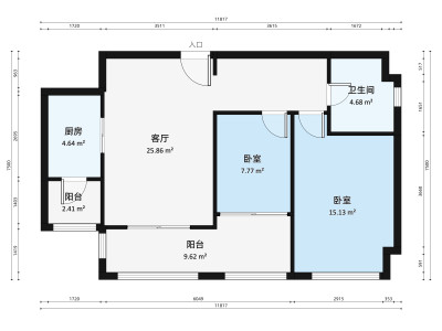 仁恒星园小区2室1厅户型图3
