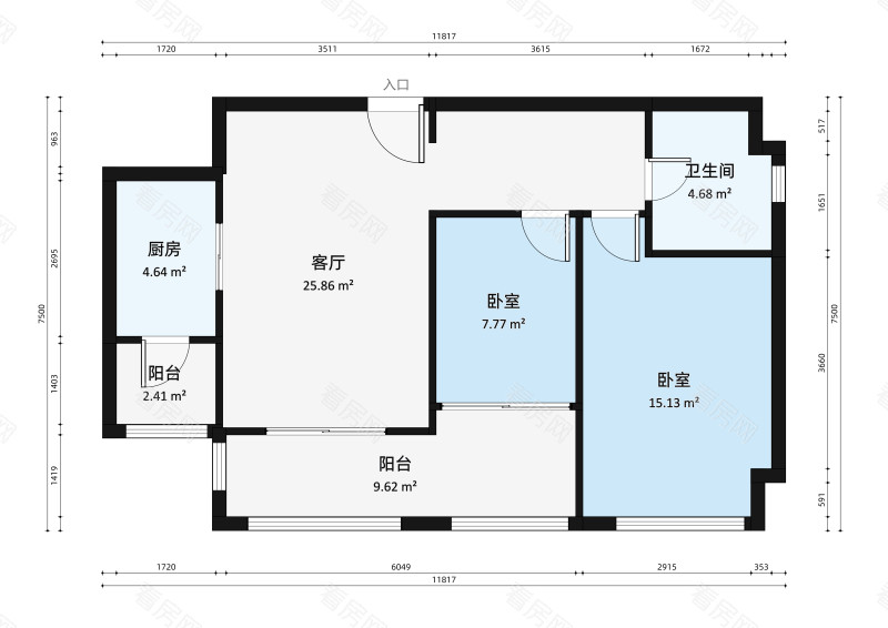 仁恒星园小区2室1厅户型图