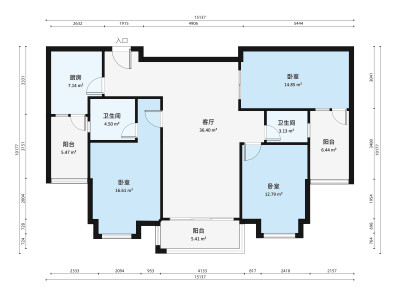 顺景新一居小区3室1厅户型图2