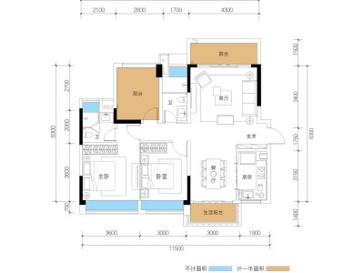美好雍景台小区2室2厅2卫户型图1
