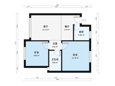 福临居小区2室2厅户型图1