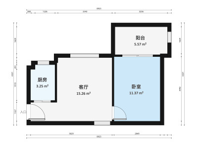 雅居乐岭峰小区1室1厅户型图1