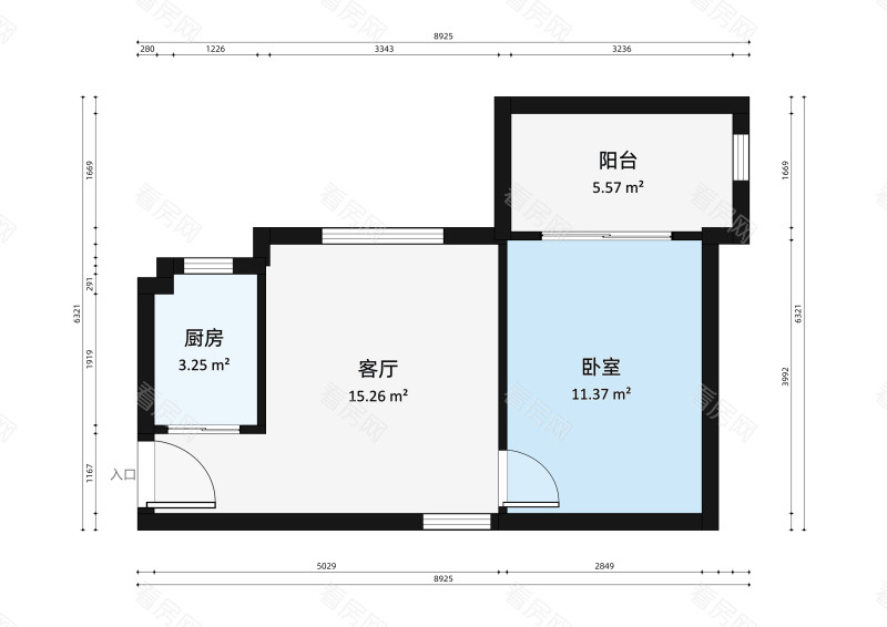 雅居乐岭峰小区1室1厅户型图