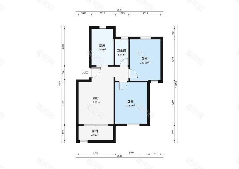 富兴新邨小区2室1厅户型图2