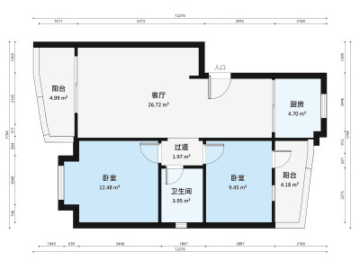 岐乐花园四期小区2室1厅户型图2