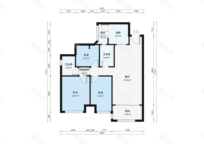 保利时代小区3室1厅户型图3