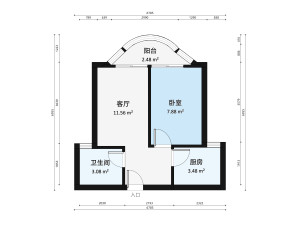 梦想家园 1室1厅 41.52㎡ 精装_梦想家园二手房户型图片2