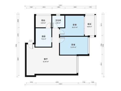 香格名苑小区2室1厅户型图1