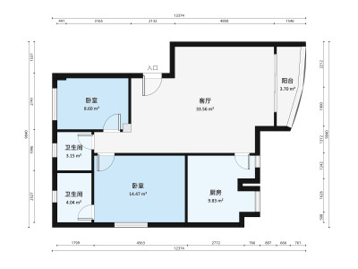 文秀丽苑小区2室1厅户型图1