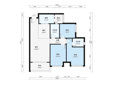 碧桂园联丰天汇湾小区3室1厅户型图2