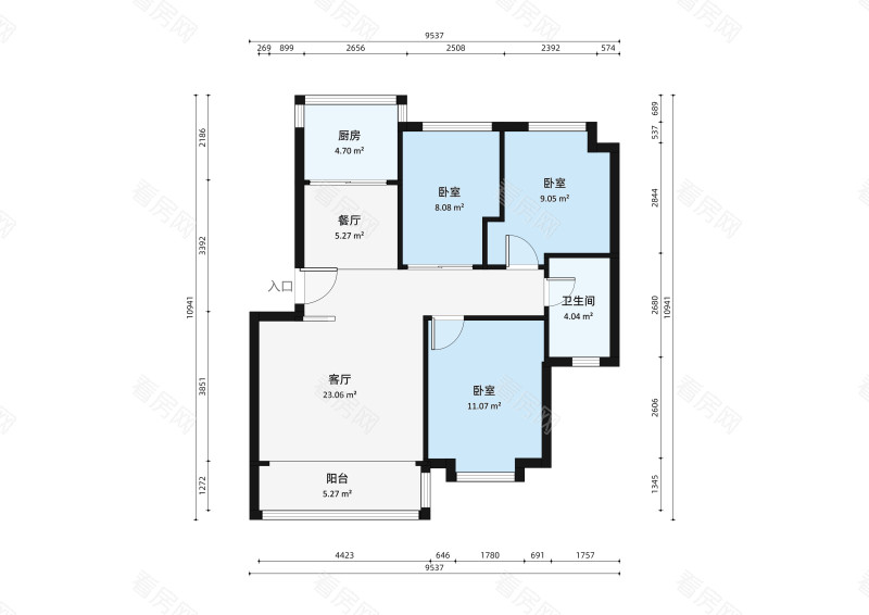 广珠花园小区3室2厅1卫户型图7