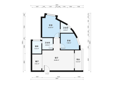 宏景楼三期小区2室1厅户型图2