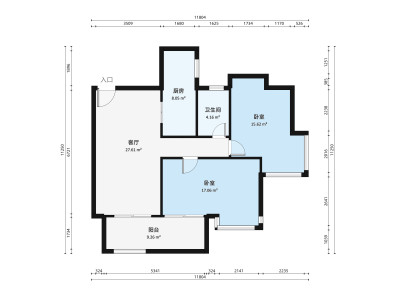 中珠上城一期小区2室2厅户型图1