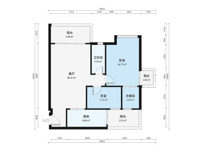 海逸城市花园小区2室1厅户型图3