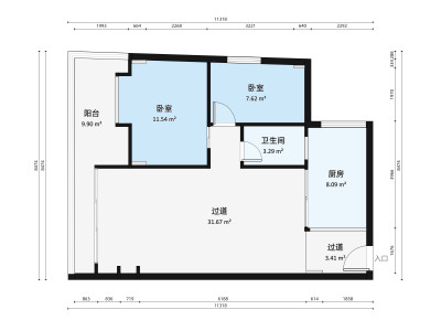顺景湾B区小区2室1厅户型图2