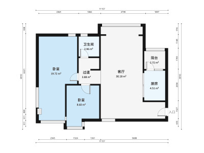 纯海岸雅居小区2室1厅户型图2