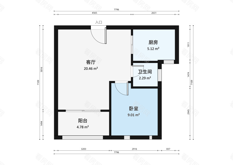 锦绣荣城小区1室1厅户型图8