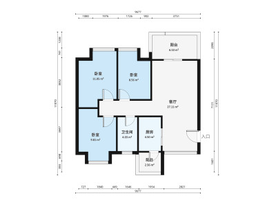 宏新蜜橙公馆小区3室1厅户型图3