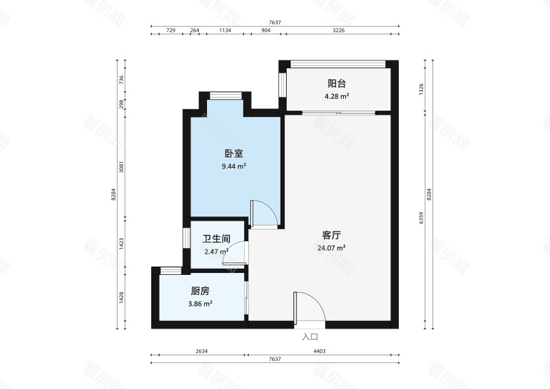 锦绣荣城小区1室1厅户型图4