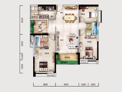 三水雅居乐花园小区4室2厅2卫户型图1